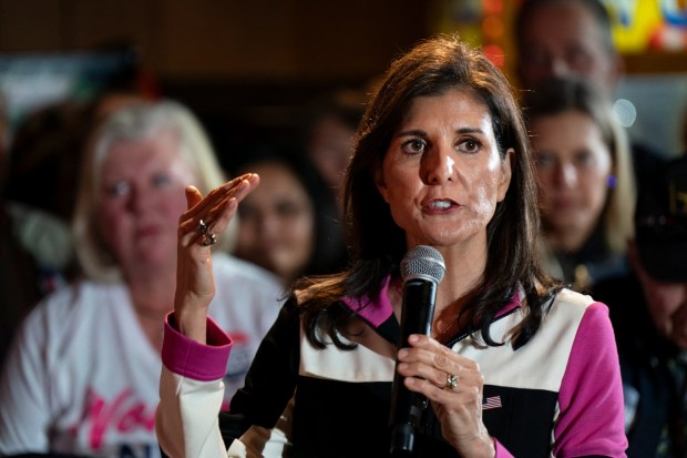 Republican presidential hopeful and former UN Ambassador Nikki Haley speaks during a campaign event at Forest Fire BBQ in Hilton Head, South Carolina, on February 1, 2024. (Photo by Allison Joyce / AFP) (Photo by ALLISON JOYCE/AFP via Getty Images)