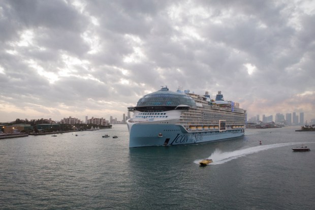 Royal Caribbean's Icon of the Seas, billed as the world's largest cruise ship, sails from the Port of Miami in Miami, Florida, on its maiden cruise, January 27, 2024. (Photo by Marco Bello, AFP via Getty Images)