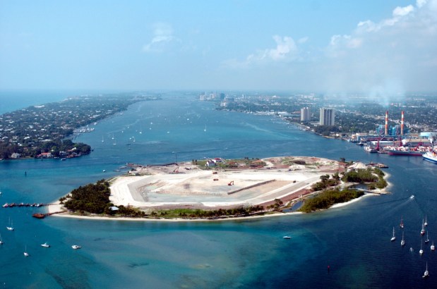 This 2004 file photo shows an aerial view of Peanut Island as an enhancement project was underway. While the island now has a campground, a walking trail and a snorkeling lagoon, Palm Beach County has future plans to renovate and reopen historic structures with educational exhibits. (Sun-Sentinel Photo by Mark Randall)