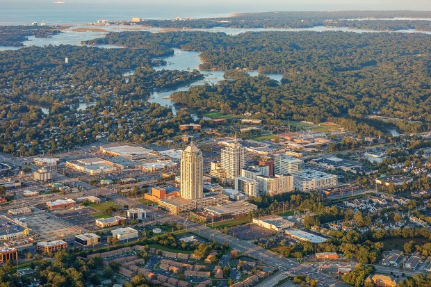 An aerial view of Virginia Beach showing Town Center, which Gerald Divaris and his company, Divaris Real Estate, were instrumental in creating. (Courtesy photo)