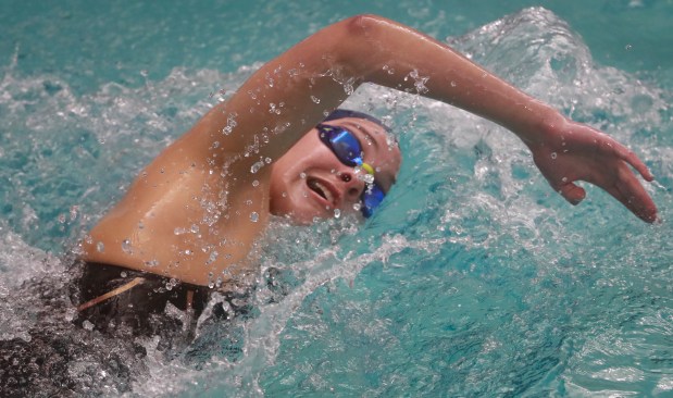 Western Branch's Avery Brecke competes in the girls 500 yard freestyle during the Class 6 swimming state championships at the Hampton Aquaplex on Friday, Feb. 16, 2024. Breck finished eighth in the event. (Stephen M. Katz/The Virginian-Pilot)