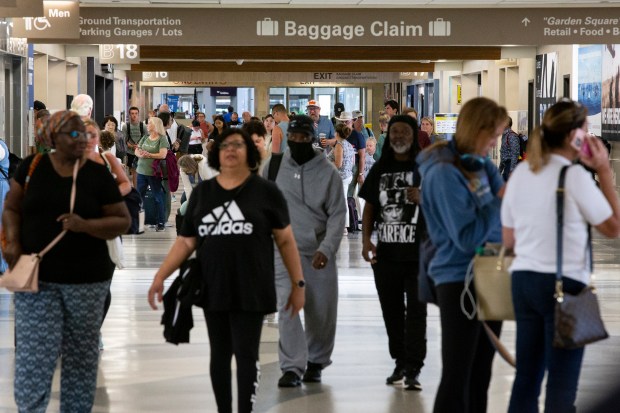 Travelers were delayed at Norfolk International Airport in Norfolk, Virginia, on July 19, 2024. (Billy Schuerman / The Virginian-Pilot)