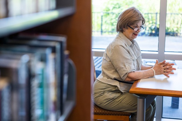 Margaret Stroud speaks during an interview at the Churchland Branch of the Portsmouth Public Library on Thursday, August 3, 2023. Stroud has retired after 60 years at the Norfolk Naval Shipyard. (Kendall Warner/The Virginian-Pilot)