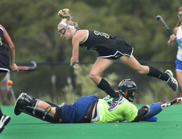 File photo of Megan Bader of Princess Anne coming out of her goal to defend against Leah Crouse of Cox, Thursday, Sept. 15, 2016 at the Regional Training Center in Virginia Beach. Virginia. (L. Todd Spencer / The Virginian-Pilot)